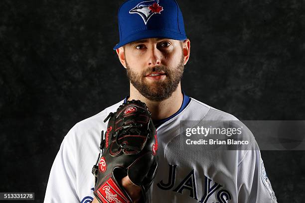 Scott Diamond of the Toronto Blue Jays poses for a photo during the Blue Jays' photo day on February 27, 2016 in Dunedin, Florida.