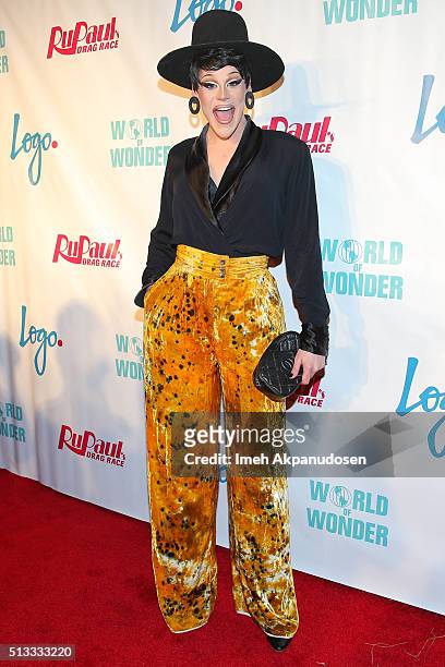 Drag queen Thorgy Thor attends the premiere of Logo's 'RuPaul's Drag Race' season 8 at Mayan Theater on March 1, 2016 in Los Angeles, California.