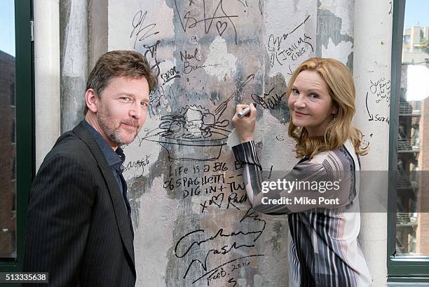 Actors Andrew McCarthy and Joan Allen attend the AOL Build series to discuss the television series "The Family" at AOL Studios In New York on March...