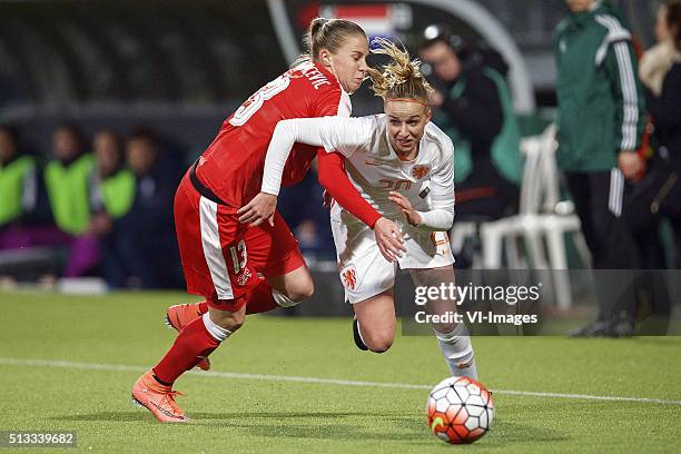 Ana Maria Crnogorcevic of Switzerland, Danique Groenen of Holland during the 2016 UEFA Women's Olympic Qualifying Tournament match between...