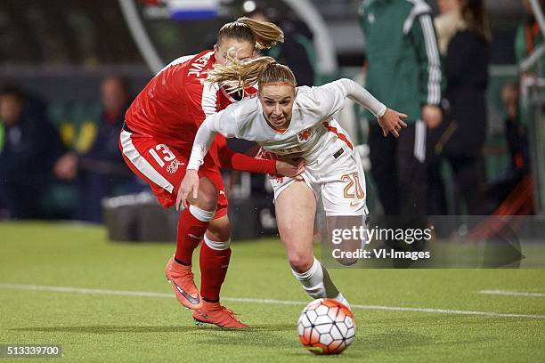 Ana Maria Crnogorcevic of Switzerland, Danique Groenen of Holland during the 2016 UEFA Women's Olympic Qualifying Tournament match between...