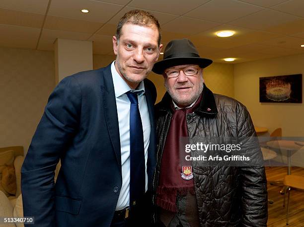 Manager Slaven Bilic of West Ham United with actor Ray Winstone prior to the Barclays Premier League match between West Ham United and Tottenham...