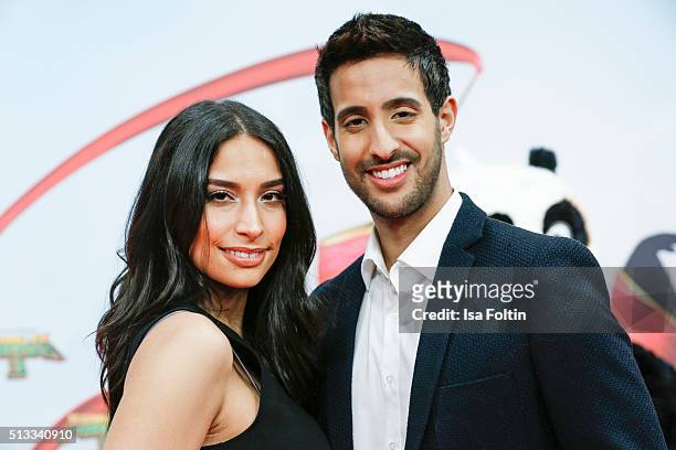 Sami Slimani and Lamiya Slimani attend the 'Kung Fu Panda 3' German Premiere at Zoo Palace on March 02, 2016 in Berlin, Germany.