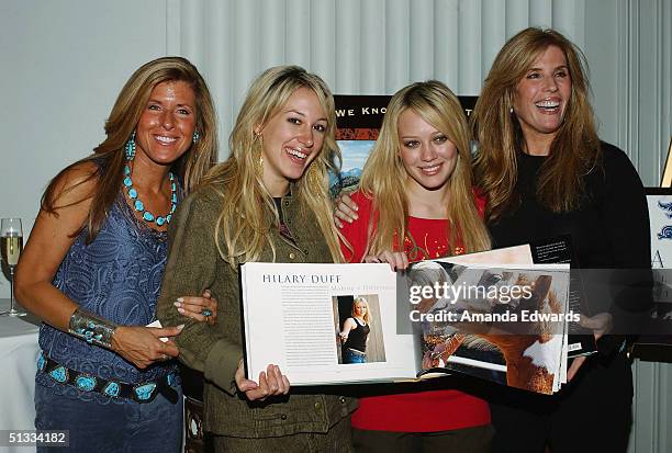 Photographer Linda Solomon, actresses Haylie and Hilary Duff and writer Jill Rappaport attend the "People We Know, Horses They Love" book launch...