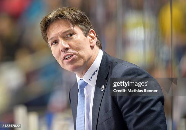 Coach Uwe Krupp of the Eisbaeren Berlin during the game between the Eisbaeren Berlin and the Schwenninger Wild Wings on march 2, 2016 in Berlin,...