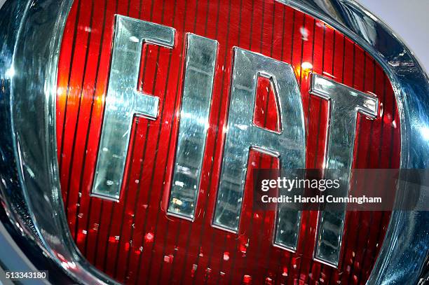 Fiat logo is displayed during the Geneva Motor Show 2016 on March 2, 2016 in Geneva, Switzerland.