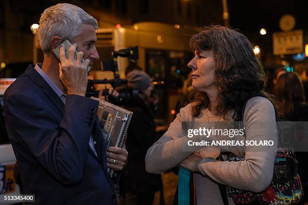 Anthony Foster and his wife Chrissie, whose daughters were sexually abused by a priest, arrive at the Quirinale hotel in Rome on March 2, 2016 to...