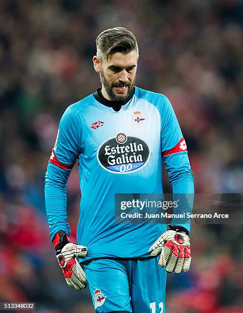 Stipe Pletikosa of Deportivo La Coruna reacts during the La Liga match between Athletic Club Bilbao and RC Deportivo La Coruna at San Mames Stadium...