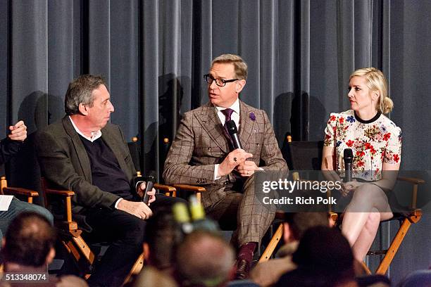 Producer Ivan Reitman, Director Paul Feig and writer Katie Dippold speak on stage at the Ghostbusters Fan Event at the Columbia Pictures'...