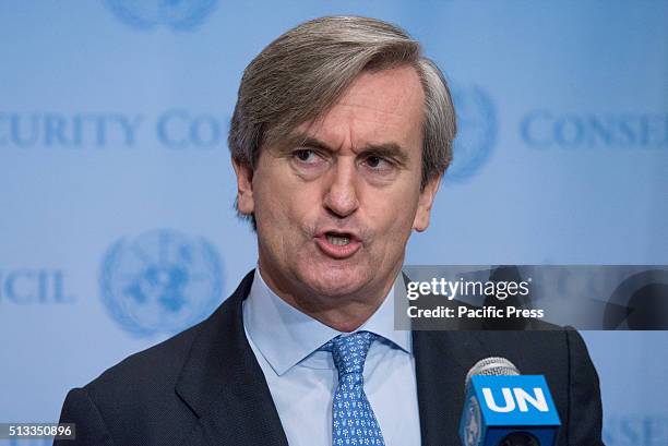 Roman Oyarzun speaks to the press, following the adoption of UN Security Council Resolution 2270 imposing a new body of sanctions on North Korea,...