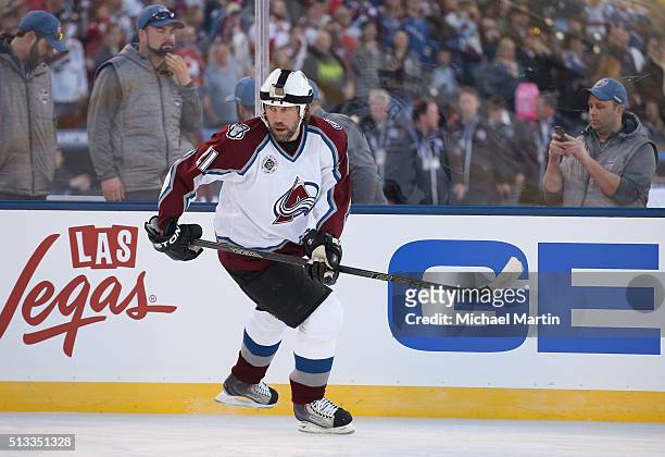 Peter Forsberg the Colorado Avalanche Alumni team skates prior to the game against the Red Wings Alumni team at the 2016 Coors Light Stadium Series...