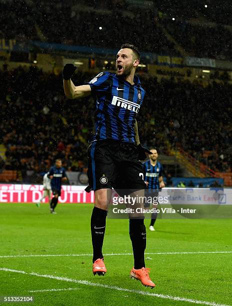 Marcelo Brozovic of FC Internazionale celebrates after scoring the third goal during the TIM Cup match between FC Internazionale Milano and Juventus...