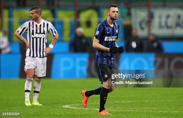 Marcelo Brozovic of FC Internazionale Milano celebrates his second goal during the TIM Cup match between FC Internazionale Milano and Juventus FC at...