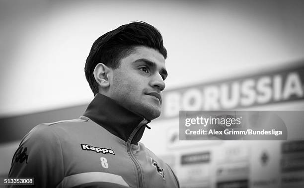 Mahmoud Dahoud of Moenchengladbach walks in the tunnel prior to the Bundesliga match between Borussia Moenchengladbach and VfB Stuttgart at...