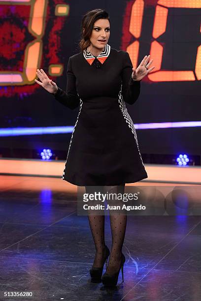 Laura Pausini attends 'El Hormiguero' TV Show at Vertice Studios on March 2, 2016 in Madrid, Spain.