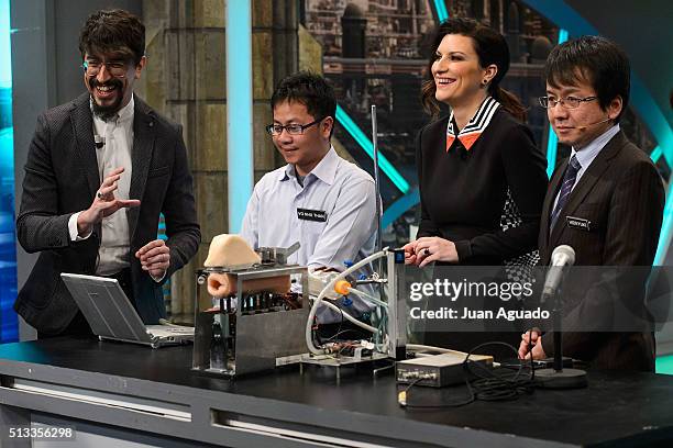 Marron and Laura Pausini attend 'El Hormiguero' TV Show at Vertice Studios on March 2, 2016 in Madrid, Spain.