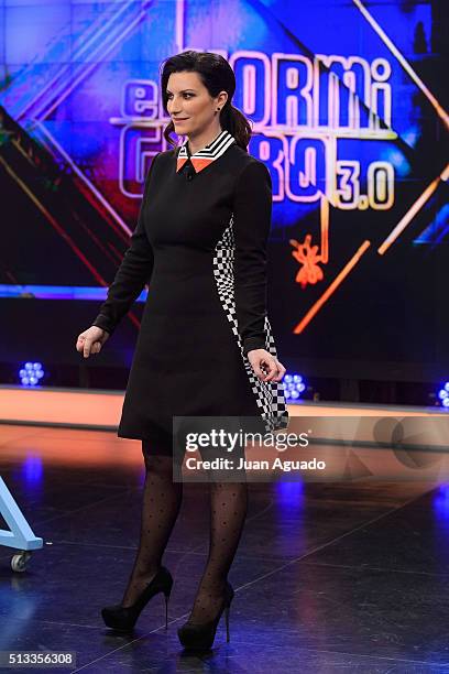 Laura Pausini attends 'El Hormiguero' TV Show at Vertice Studios on March 2, 2016 in Madrid, Spain.