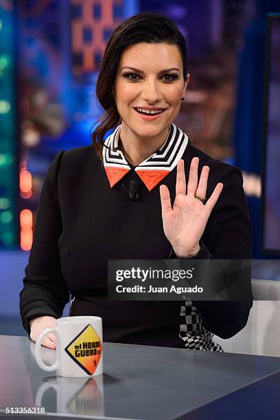 Laura Pausini attends 'El Hormiguero' TV Show at Vertice Studios on March 2, 2016 in Madrid, Spain.