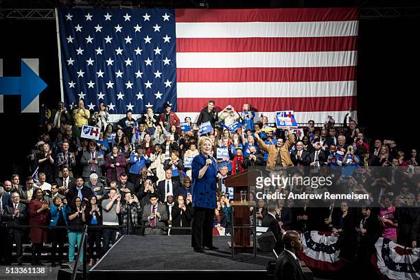 Democratic Presidential Candidate Hillary Clinton holds a rally following Super Tuesday on March 2, 2016 in New York City. The former secretary of...