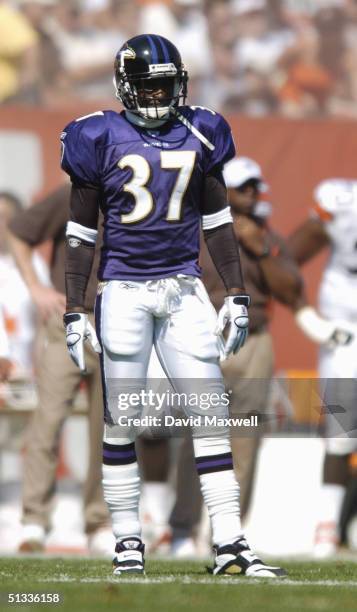 Deion Sanders of the Baltimore Ravens walks on the field during the game against the Cleveland Browns on September 12, 2004 at Cleveland Browns...