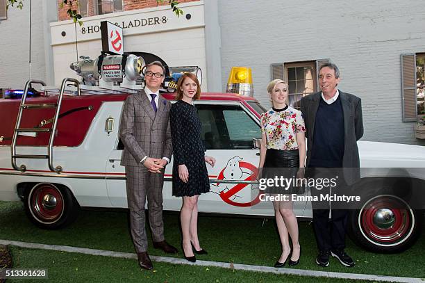 Director Paul Feig, producer Jessie Henderson, writer Katie Dippold and producer Ivan Reitman pose for a photo at the Ghostbusters Fan Event at Sony...