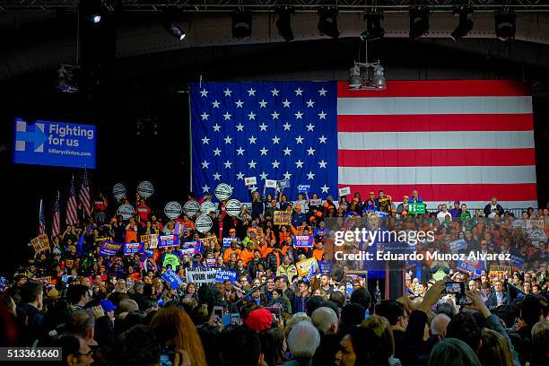 Democratic presidential front-runner Hillary Clinton speaks at a rally at the Javits Center on March 2, 2016 in New York City. The former secretary...