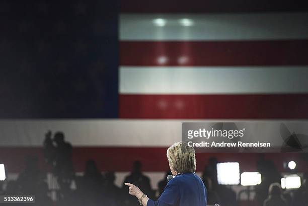 Democratic Presidential Candidate Hillary Clinton speaks to supporters during a rally at the Javits Center following Super Tuesday on March 2, 2016...