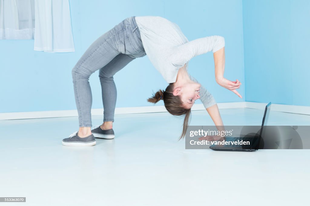 Gymnast Working On Her Laptop