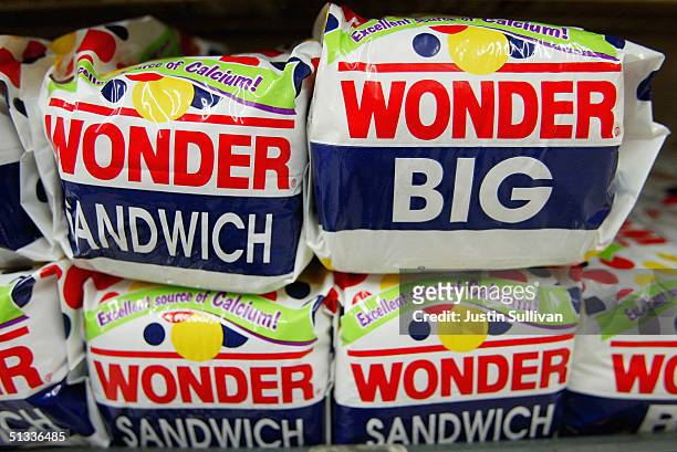 Loaves of Wonder Bread are seen displayed on a store shelf September 22, 2004 in San Francisco. Interstate Bakeries Corp., the largest U.S. Wholesale...