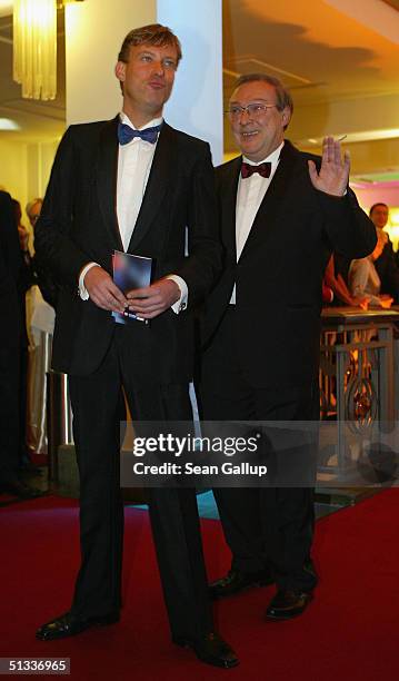 Jaecki Schwarz and Hagen Henning arrive at the Goldene Henne Awards at Friedrichstadtpalast on September 22, 2004 in Berlin, Germany.