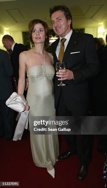 Pregnant Franziska Schenk and her husband Thomas attend the Goldene Henne Awards at Friedrichstadtpalast on September 22, 2004 in Berlin, Germany.