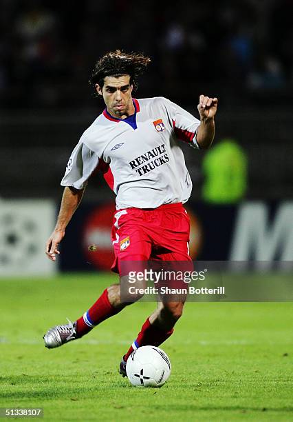 Juninho of Lyon in action during the UEFA Champions League Group D match between Olympique Lyonnais and Manchester United at the Municipal de Garland...