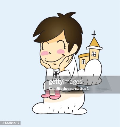 Happy little girl celebrating first communion Happy little girl celebrating first communion