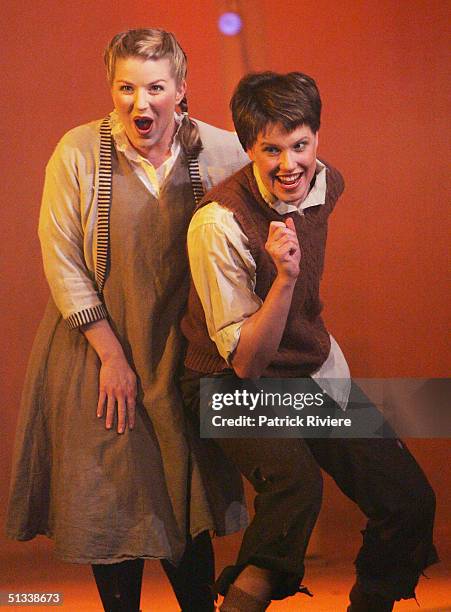 Young opera singers Penelope Mills and Sian Pendry perform during a dress rehearsal of Engelbert Humperdinck's Hansel and Gretel at the Independent...