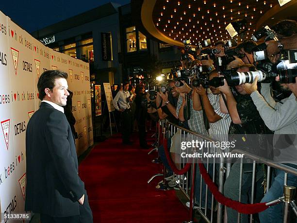 Actor Mark Wahlberg arrives at the premiere of Fox Searchlights' "I Heart Huckabees" at The Grove on September 22, 2004 in Los Angeles, California.