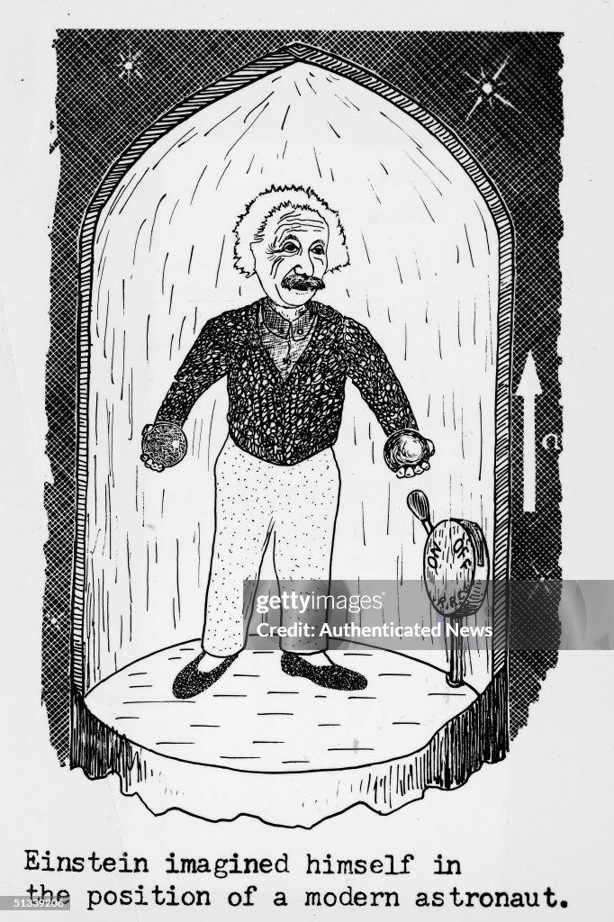 A cartoon drawing of German scientist Albert Einstein as he stands... News Photo - Getty Images A cartoon drawing of German scientist Albert Einstein as he stands... News Photo - Getty Images