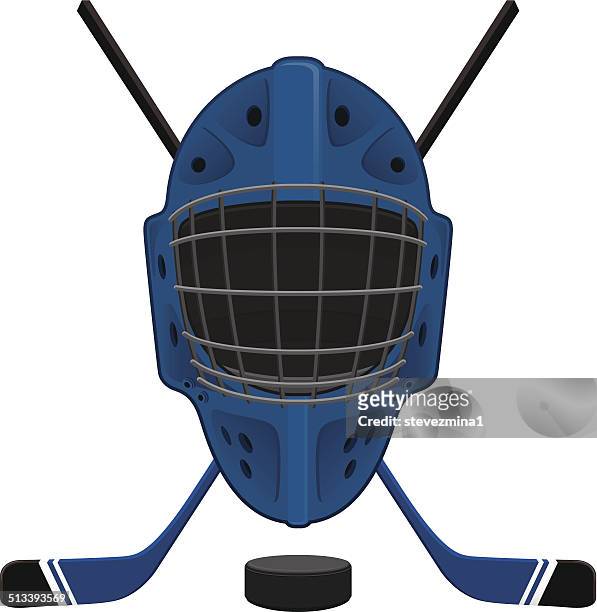ilustraciones, imágenes clip art, dibujos animados e iconos de stock de máscara de hockey, disco y barras - goalie stick