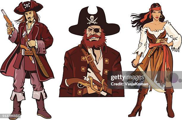 ilustrações de stock, clip art, desenhos animados e ícones de três piratas caracteres-avatares - pirata