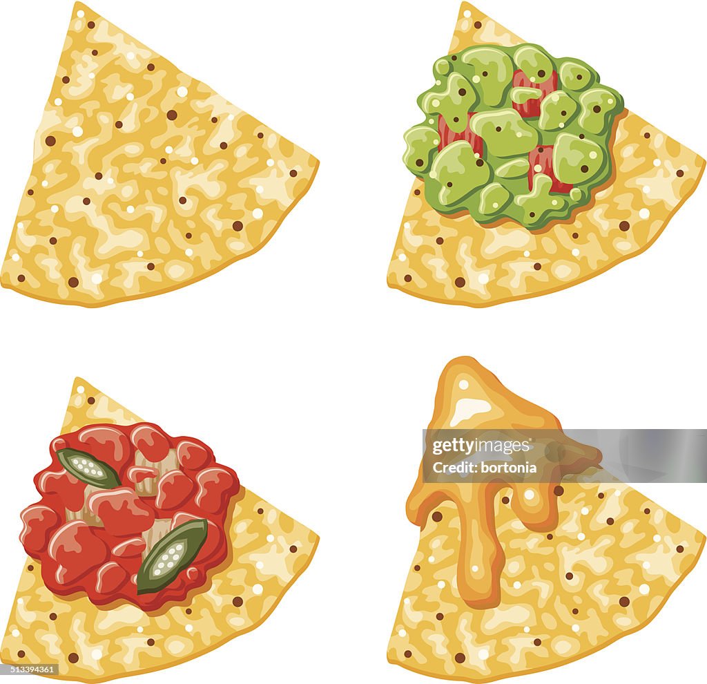 Nacho Corn Chip Icons With Toppings