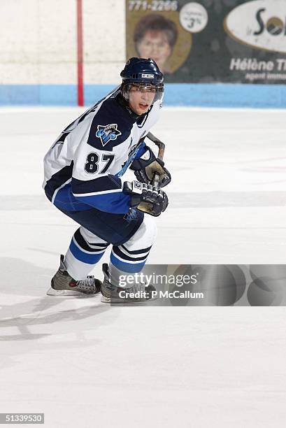 Sidney Crosby of the Rimouski Oceanic skates on the ice during the game against Gatineau Olympiques at the Robert Guertin Arena in Gatineau, Quebec,...