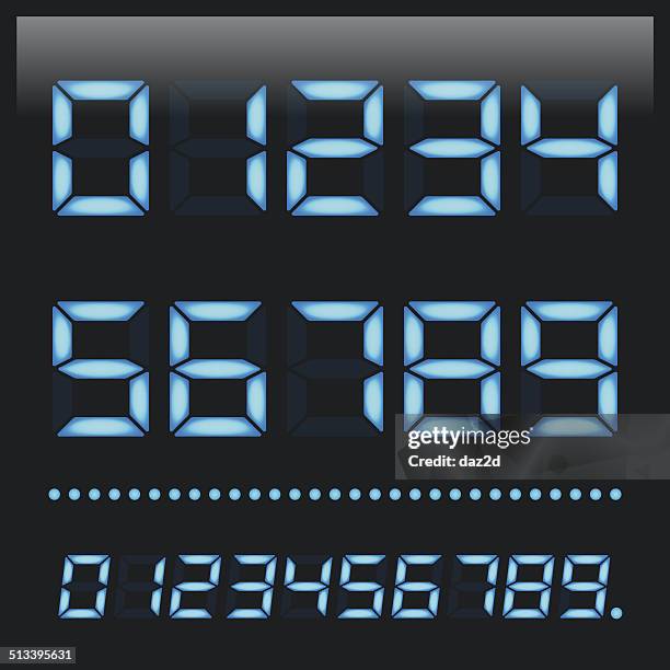 cyan led digits - digital clock stock illustrations