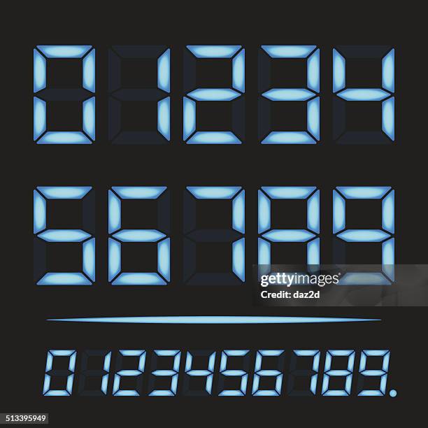 cyan led ziffern - digitaluhr stock-grafiken, -clipart, -cartoons und -symbole