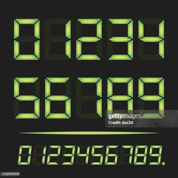green led digits - number-one-black-background stock illustrations