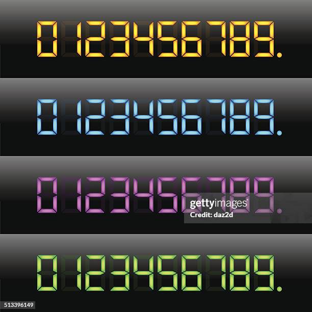 different color led numbers - electronic scoreboard stock illustrations