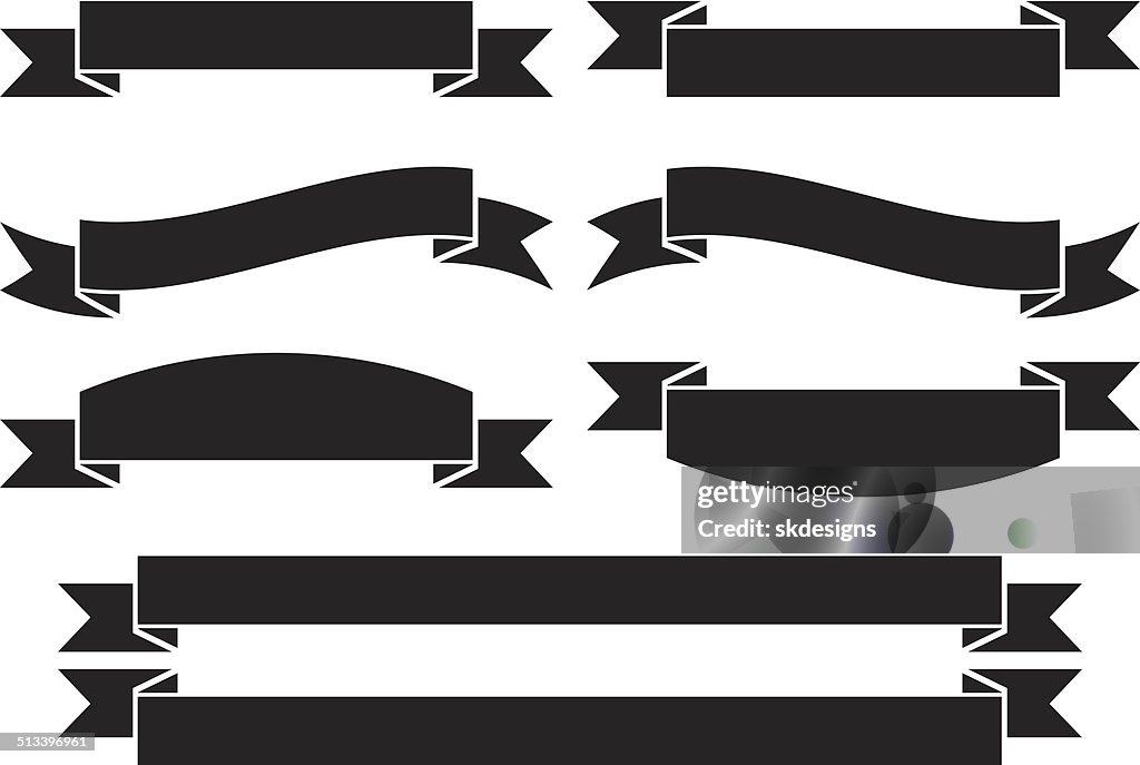Classic Basic Ribbons Set In Black Flat Design High-Res Vector Graphic ...