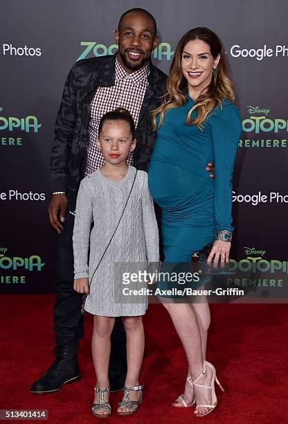 Dancers Stephen 'tWitch' Boss, Allison Holker and daughter Weslie Fowler arrive at the premiere of Walt Disney Animation Studios' 'Zootopia' at the...