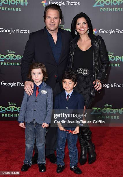 Actress Joyce Giraud, producer Michael Ohoven, Valentino Ohoven and Leonardo Ohoven arrive at the premiere of Walt Disney Animation Studios'...