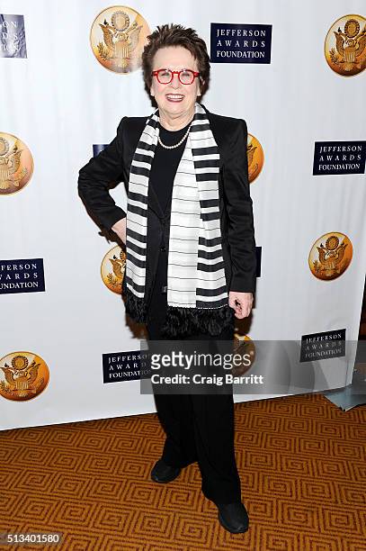 Billie Jean King attends Jefferson Awards Foundation 2016 NYC National Ceremony on March 2 at Gotham Hall in New York City.