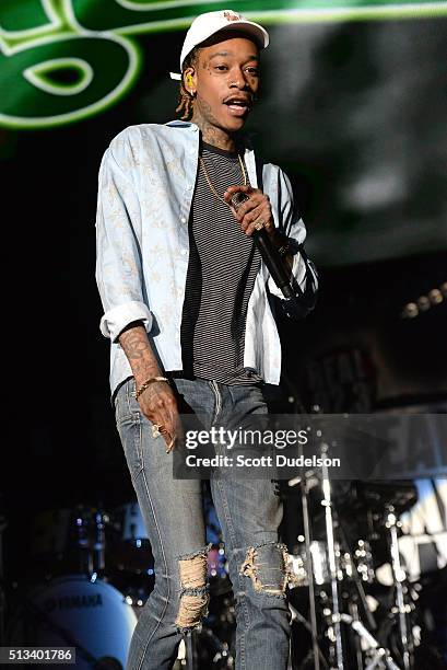 Rapper Wiz Khalifa performs onstage at The Forum on February 28, 2016 in Inglewood, California.