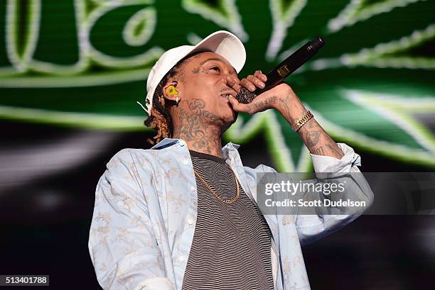 Rapper Wiz Khalifa performs onstage at The Forum on February 28, 2016 in Inglewood, California.